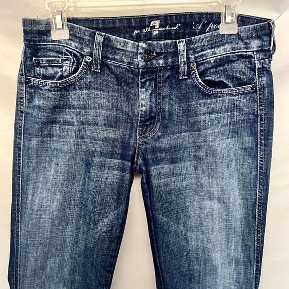 7 for all Mankind "A" Pocket Low Rise Jeans Size 28 Medium Wash Denim Wide Leg - Picture 3 of 13